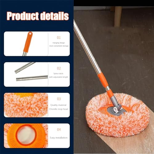 Usmixi Intellect Mop, 360° Rotatable Adjustable Cleaning Mop, 2024 New Extendable Wall Long Handle Microfiber Spin Easy Round Mop Wall Ceiling Window