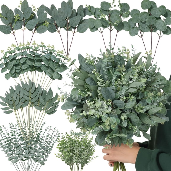 70 8 Kinds Mixed Eucalyptstems Bulk Artificial Greenery Dollar Leaves Picks For Centerpieces Vase Diy Bouquet Arrangement Home Decor