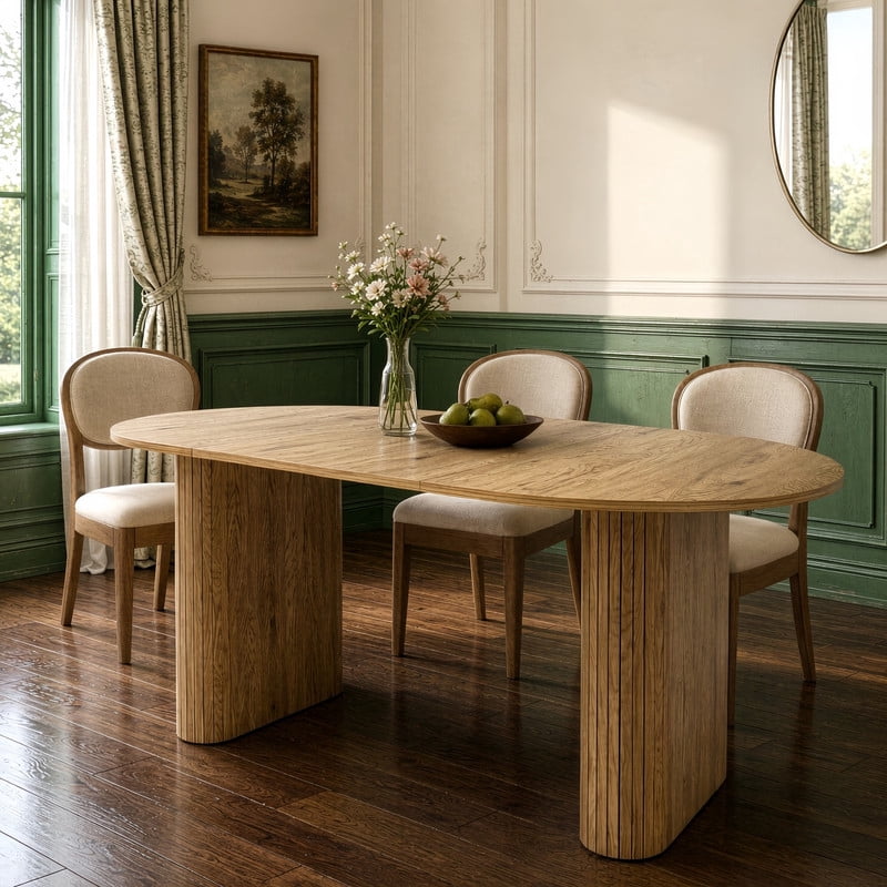 70.8" Long Oval Dining Table for 6-8, Large Wooden Kitchen Dinner Table with Striped Base & Non-Slip Foot Pads