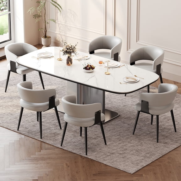70.8" Dining Table, Modern Square Sintered Stone Dining Table for 4-8 People, Scratch Heat Resistant Kitchen Table with Sturdy Steel Base