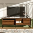 thumbnail image 1 of 70.8" Modern TV Stand for TVs up to 75 Inches, Mid Century Media Console with Sliding Doors, Adjustable Shelves, Metal Frame and Cable Management, Entertainment Center for Living Room, Brown, 1 of 10