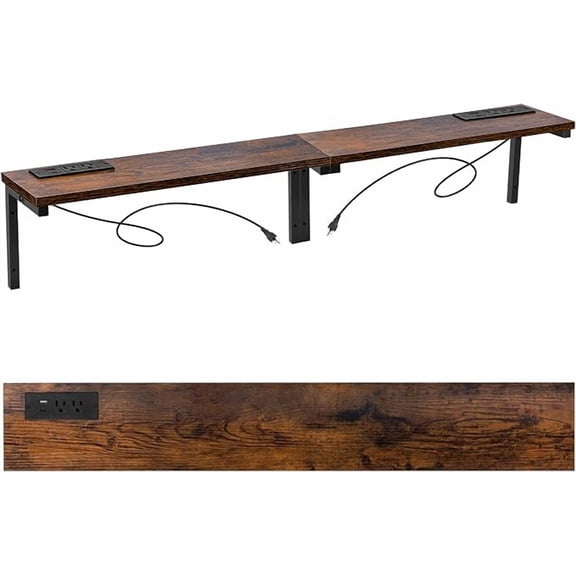 70.8" Narrow Console Table with Outlet, 5.9" Sofa Table Behind Couch Wall Mounted, 2 Pack with 4 Power Outlets 4 USB-C Ports 4.9ft Cord for Entryway, Hallway, Living Room, Rustic Brown