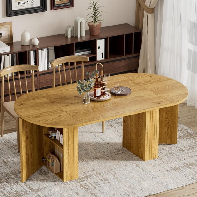 70.8'' Oval Dining Room Table for 6, Farmhouse Kitchen Table with Wood