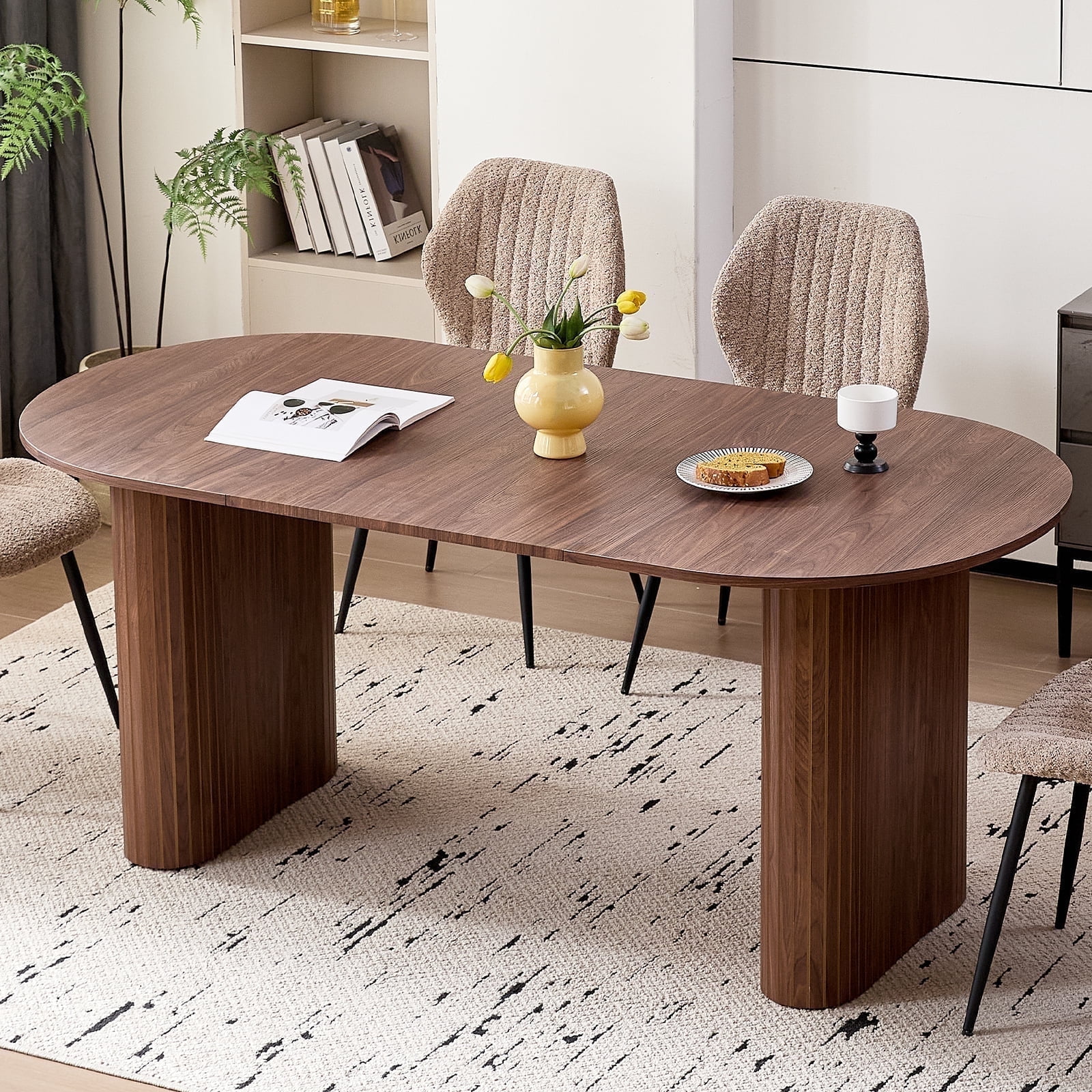70.8" Oval Dining Table for 4-6 People, Modern Farmhouse Style | Rustic Wood Grain Finish | Sturdy Elliptical Legs | Perfect for Kitchen, Breakfast, Dinner, or Reception Room, Walnut