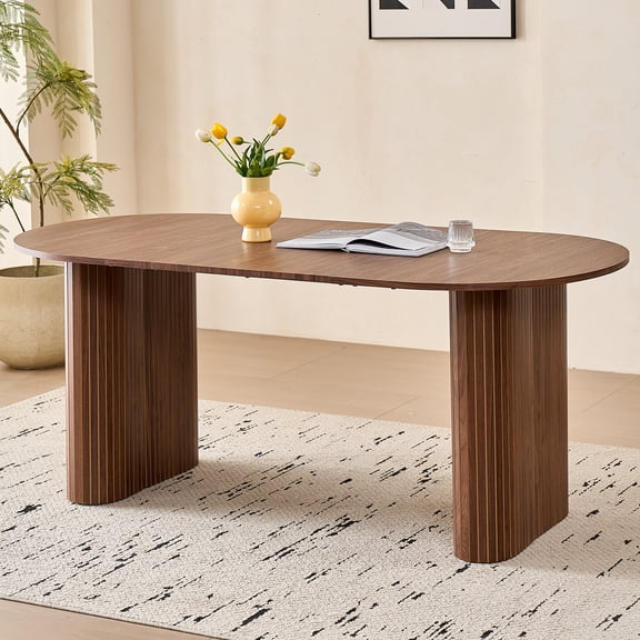 70.8" Oval Dining Table for 4-6 People, Modern Farmhouse Style | Rustic Wood Grain Finish | Sturdy Elliptical Legs | Perfect for Kitchen, Breakfast, Dinner, or Reception Room, Walnut