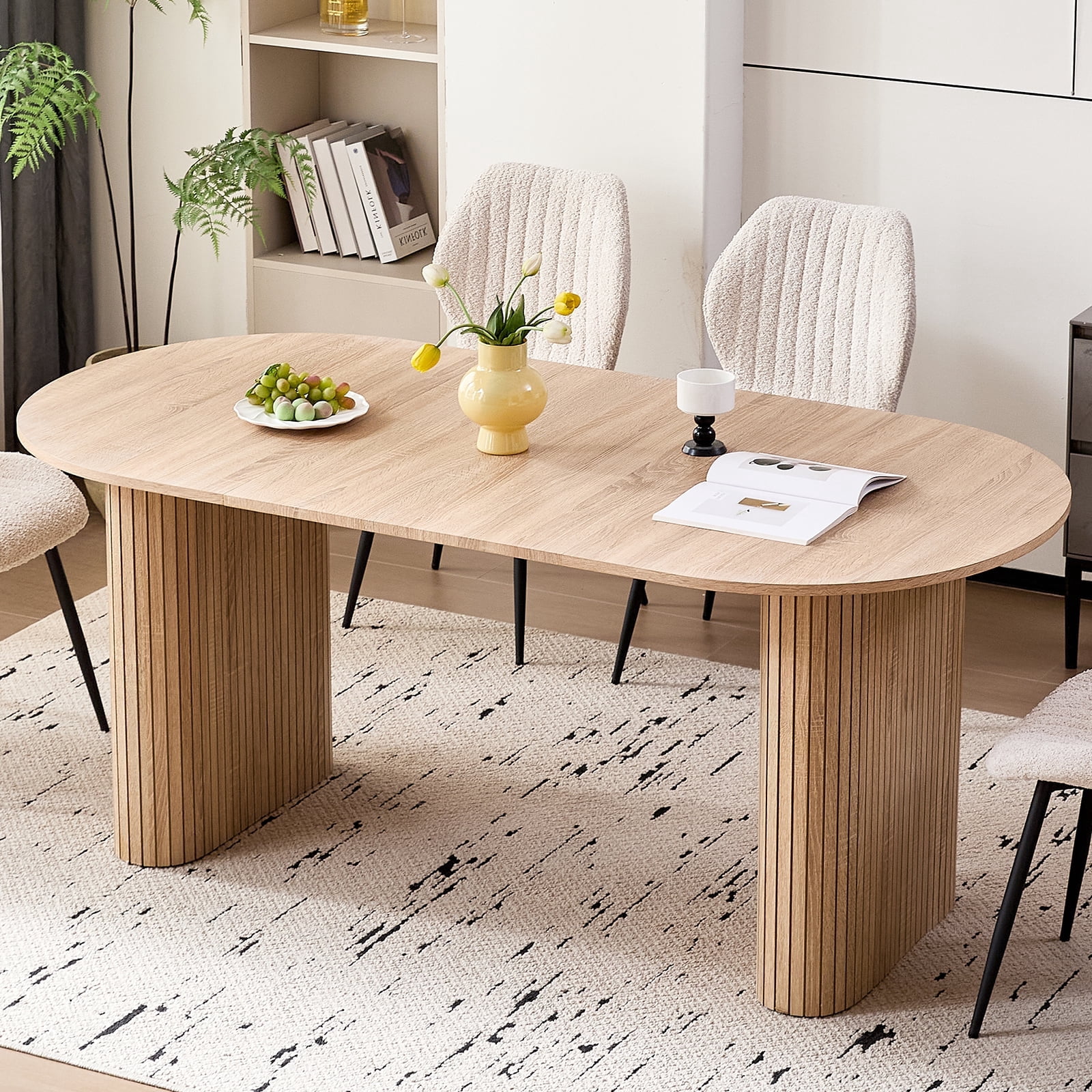 70.8" Oval Dining Table for 4-6 People, Modern Farmhouse Style | Rustic Wood Grain Finish | Sturdy Elliptical Legs | Perfect for Kitchen, Breakfast, Dinner, or Reception Room, Natural - Walmart.com
