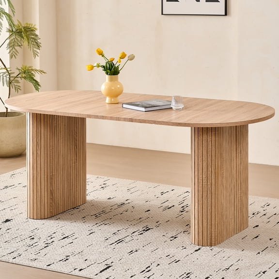 70.8" Oval Dining Table for 4-6 People, Modern Farmhouse Kitchen Table | Rustic Wood Grain | Breakfast Dinner Wood Dining Table for Gathering, Kitchen, Dining Living Room, Natural