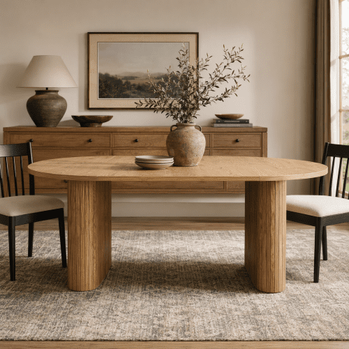 70.8" Oval Dining Table for 4-8 People, Modern Farmhouse Kitchen Table with Wood Strip Base, Natural