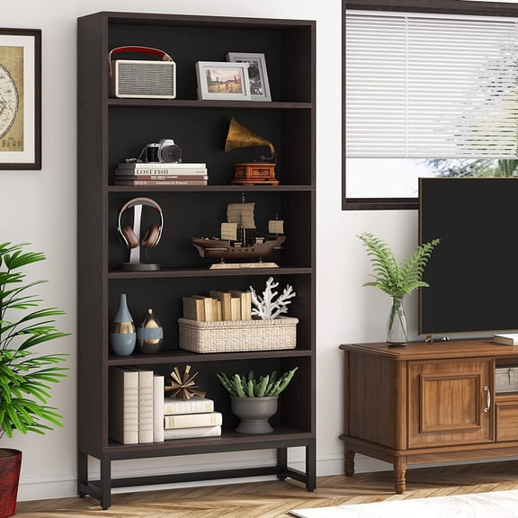 70.8 Sandalwood Bookcase & Bookshelf w/ 5-Tier Storage Shelves