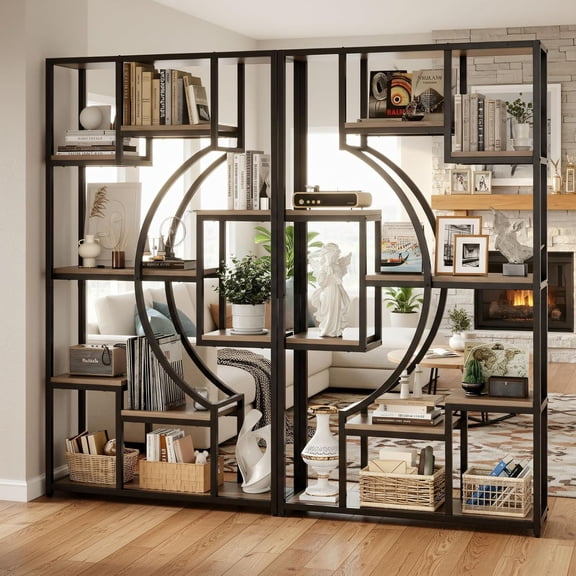 70.8" Tall Bookshelf Set of 2, 79" Wide Geometric Display Shelf with 18 Open Storage Shelves, Etagere Bookcase for Living Room, Office, Bedroom - Anti-Tip & Adjustable Feet