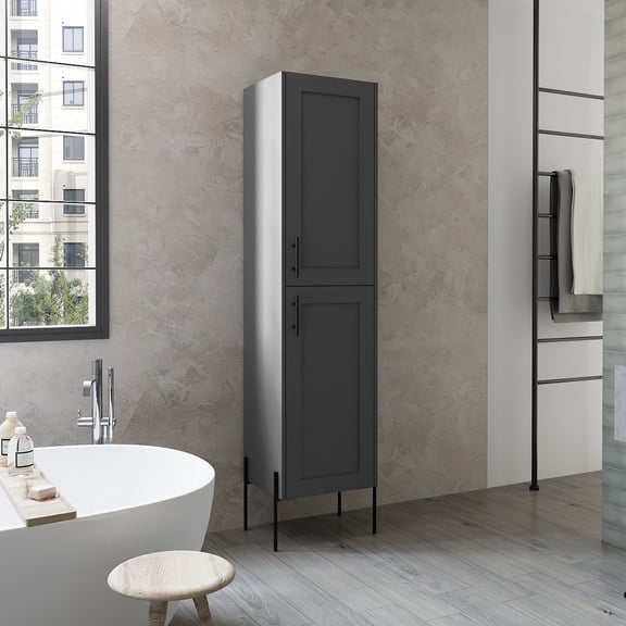 70.8" Tall Linen Cabinet In Matt Gray Color. 1 Door & 4 Shelves For Bathroom Items. Engineered Wood. And Stable. Space Storage. Easy To Assemble H With Surface. Door, Organizing. Made From Wood