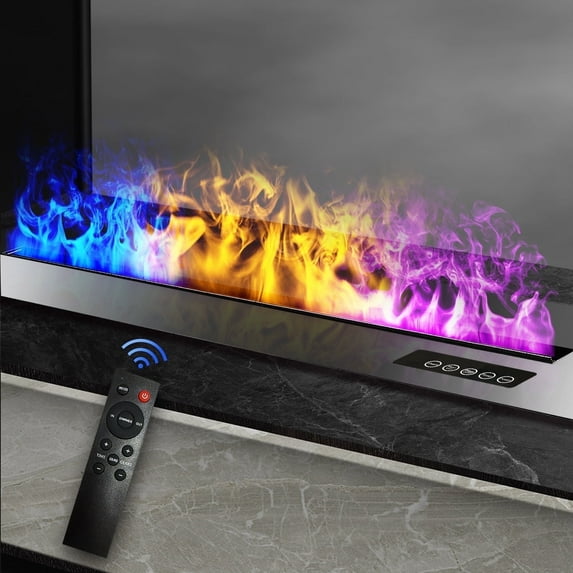 70.9" 3D Water Vapor Fireplace: Embedded Realistic Steam Flames, Water Func, Child Lock, No Heating. Ideal for Indoor, Home & Office