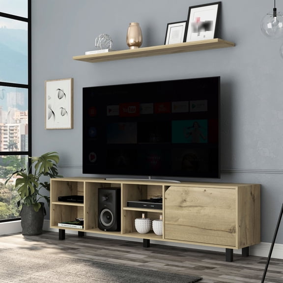 70.8-inch Deep TV Stand with 5 Legs and 1 Cabinet for Hidden Storage for 70-inch TVs in Media Rooms