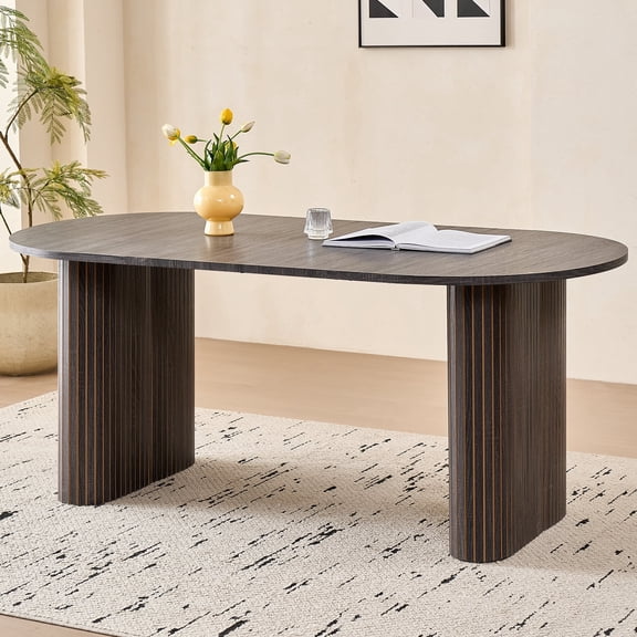70.8 inch Dining Table for 4-6, Rustic Wood Grain Finish, Sturdy Elliptical Legs Oval Kitchen Table for Breakfast, Dinner, Modern Farmhouse Style, Black