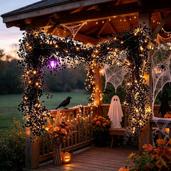 70.8 inch Halloween Lighted Rattan Garland with 70.8 inch Battery-Powered String Lights, Glowing Spooky Vine Decor for Fireplace Mantel, Stairs, Wall, Door, Window, Porch or Party Display