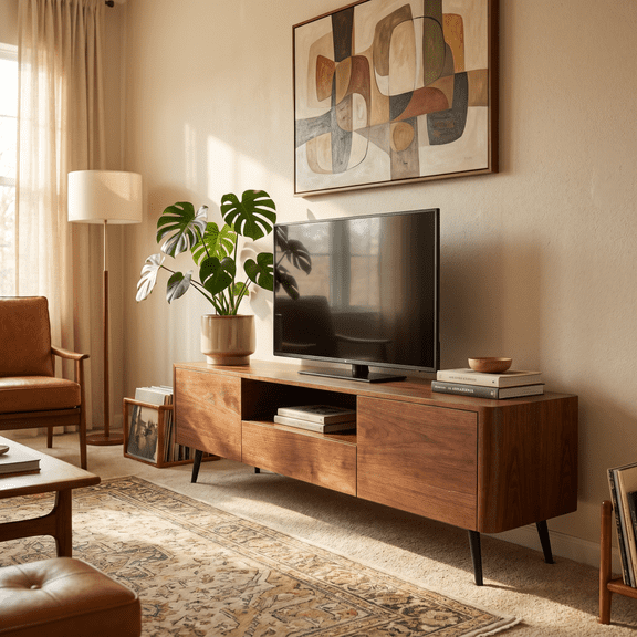 70.8-inch walnut TV stand, suitable for televisions up to 85 inches, featuring enclosed storage and cable management, soft-close hinges and iron legs, ideal for the living room Z