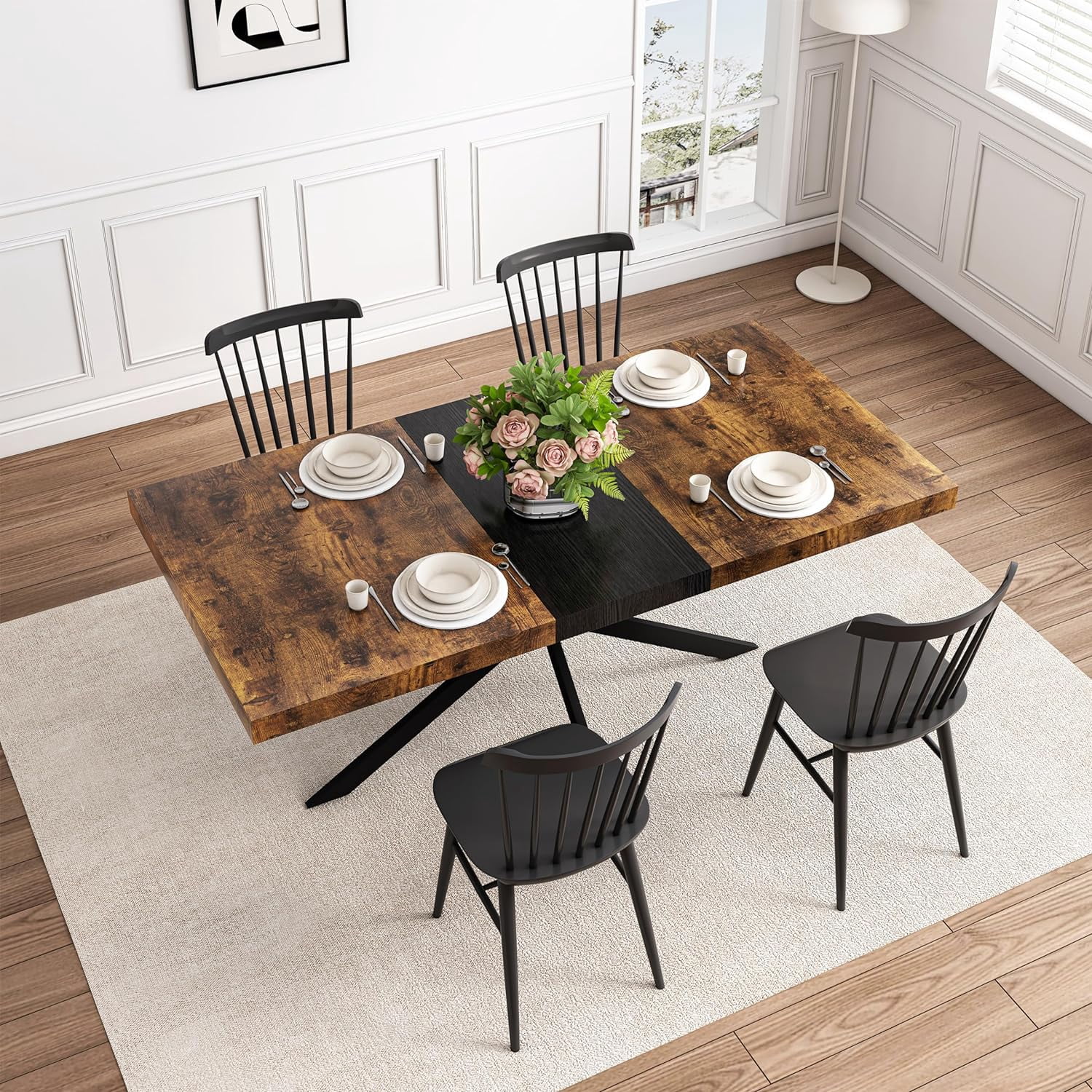 70.86" Extendable Dining Table for 4-6 People, 5pc Industrial Rustic ...