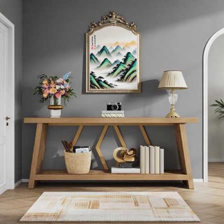 70.86" Extra Long Two-Tier Console Table for Living Room & Entryway | Robust Engineered Wood & Metal Frame | Modern Stylish Design | Easy Assembly