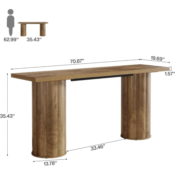 70.86" High Top Pub Table, Rustic Farmhouse Counter Height Table with Cylindrical  for Home Bar Kitchen Dining