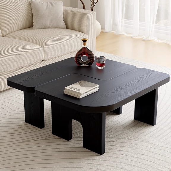 70.86 Inch Extendable Splicing Coffee Table Set, Modern Black Wooden Nesting Center Tables for Living Room, Flexible Configuration, Smooth Surface, Antique Black Finish