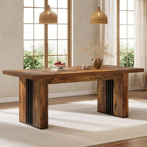 70.86-Inch Industrial Dining Table for 6-8 People, Rectangular Heavy Duty Wooden Kitchen Table