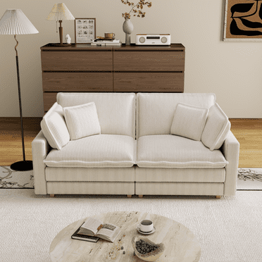 70.86 Inch Modular Sectional Couch with 4 Pillows, Corduroy Fabric 2-Seater Cloud Sofa, Modern Deep Seat Sofa with Double Layer Seat Cushionfor, for Living Room Bedroom Apartment, Beige