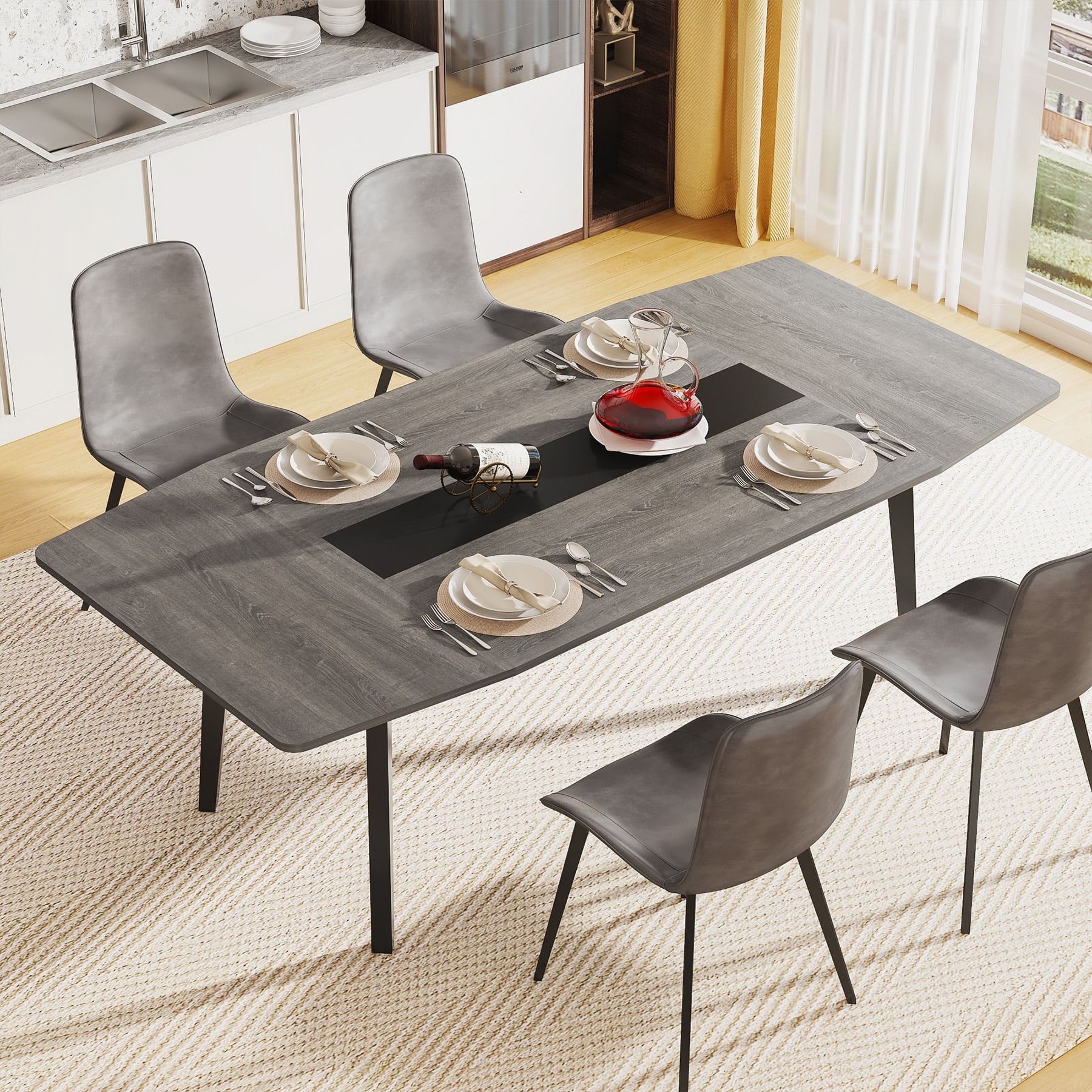 70.86" Gray Reclaimed Wood Industrial Dining Table with Metal Legs