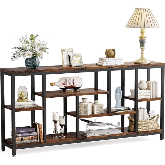 70.86" Industrial Console Sofa Table with Multi-Tier Storage Shelves Narrow Long Entryway Foyer Table for Living Room Hallway Front Door