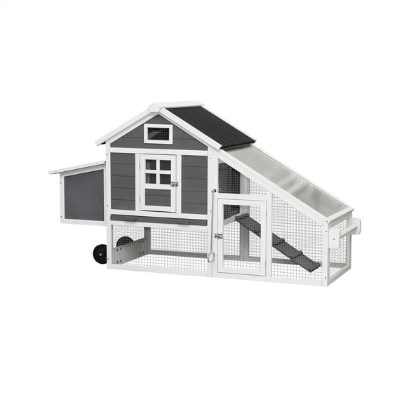 70.86''L Wooden Outdoor Rabbit Hutch Chicken Coop with Running Cage with Wheels,Removable Tray Ramp