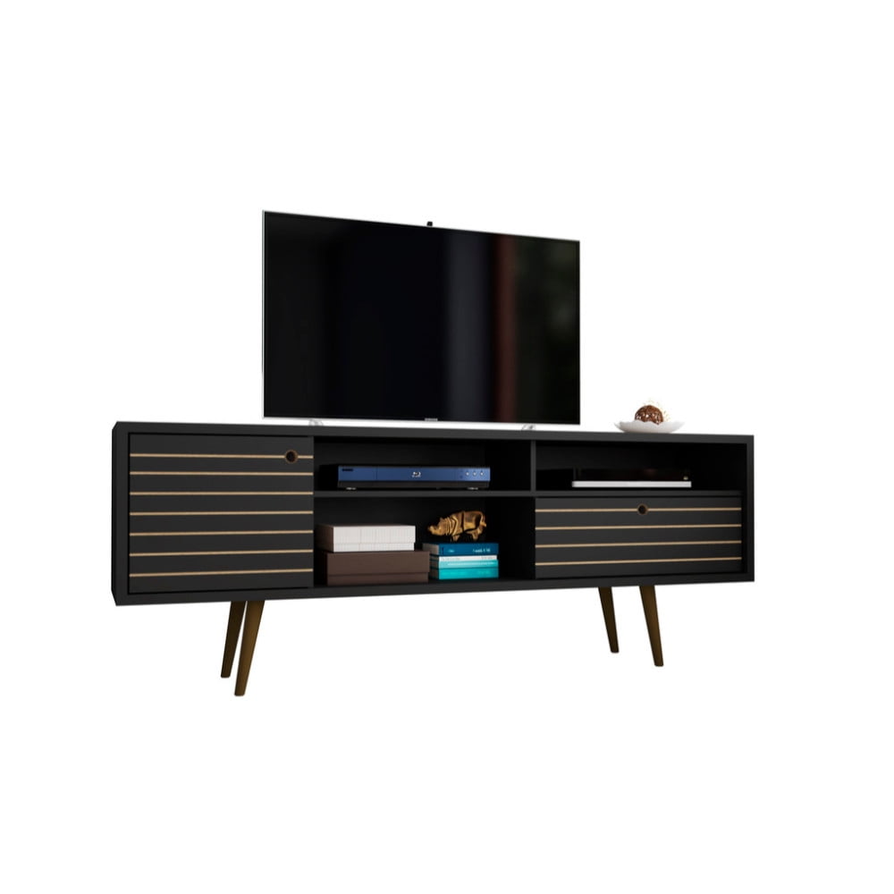 70.86″ Mid Century – Modern TV Stand with 4 Shelving Spaces and 1 Drawer, Black Sansujyuku sansujyuku.com