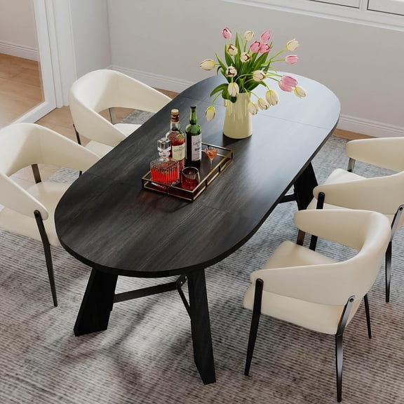 70.86" Oval Rustic Dining Table for 6-8 People, Wood Kitchen Table, Rustic Dinner Room Table with Sturdy Tapered Legs
