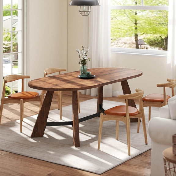 70.86" Oval Dining Table with Sturdy Tapered Legs 1.37-inch Thick Tabletop