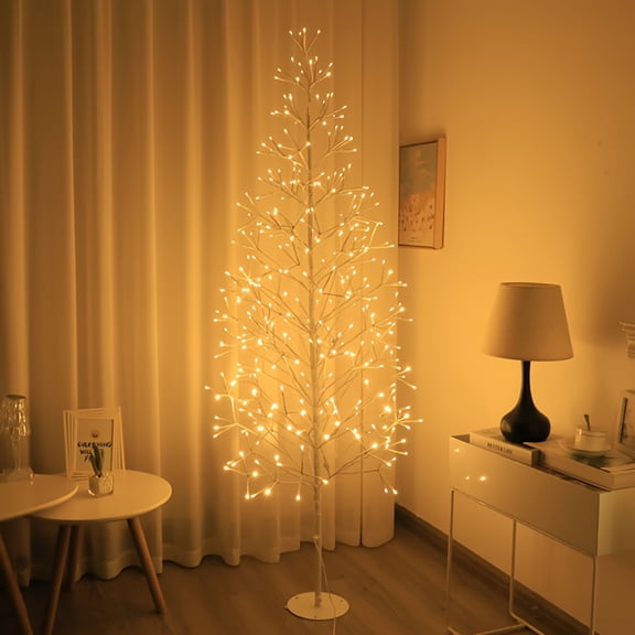 70.86-inch Christmas Decoration White Artificial Fireworks Tree LED Floor Lamp, 8 Warm White Lighting Modes, USB Power Supply, Suitable for Family Weddings, Birthdays, Parties, Holidays