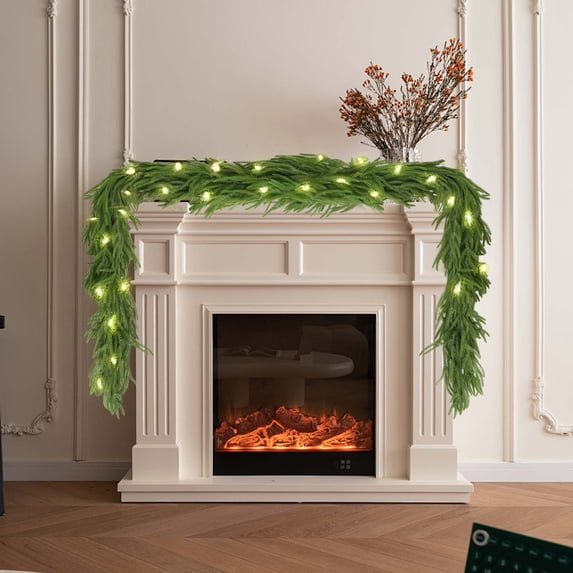 70.86Inch Pre-Lit Christmas Garland with LED Lights, Realistic Pine Greenery Artificial Garland,Battery Operated Lighted Garland for Stairs Mantle Table Front Door Holiday Winter Decorations