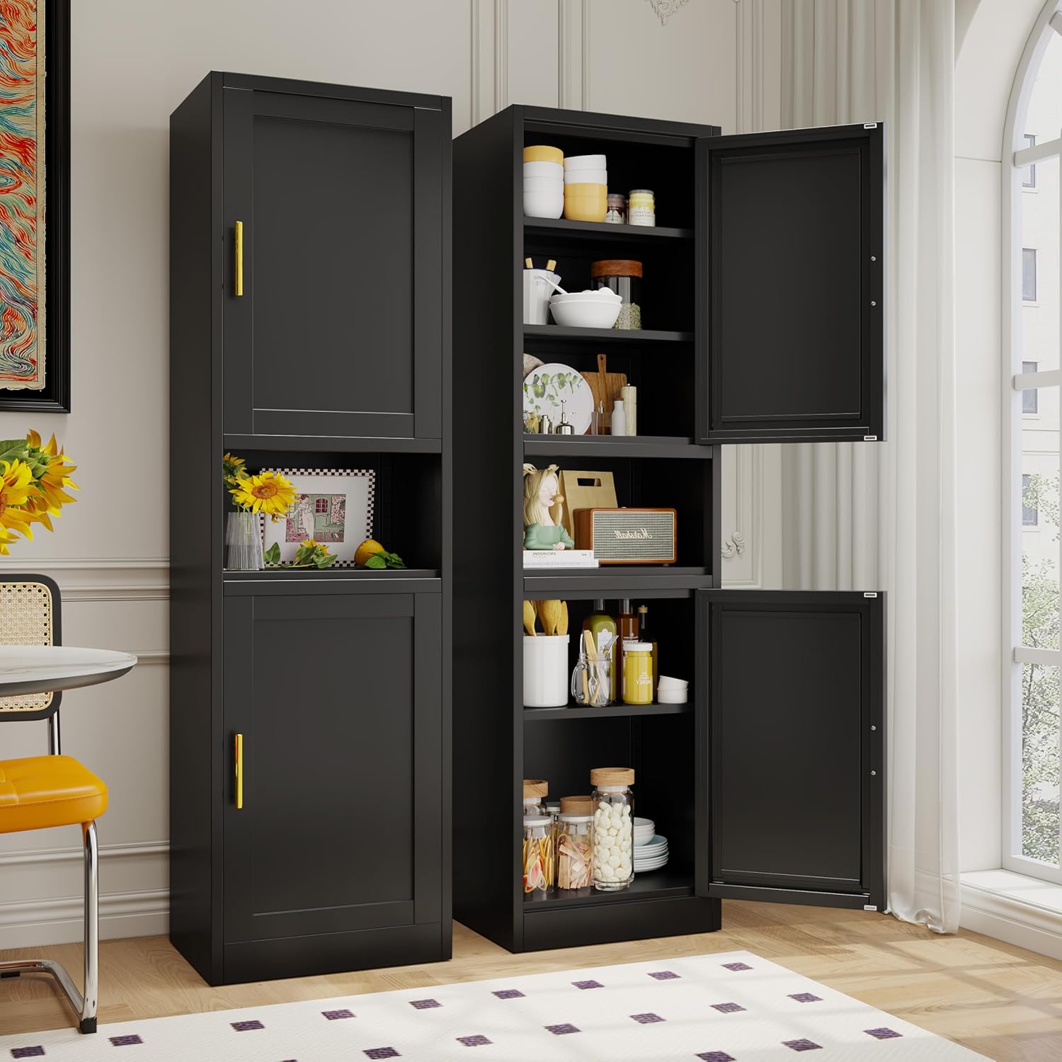 70.87" Tall Narrow Bathroom Cabinet Steel Corner Floor Cabinet with 2 Doors & Shelves ...