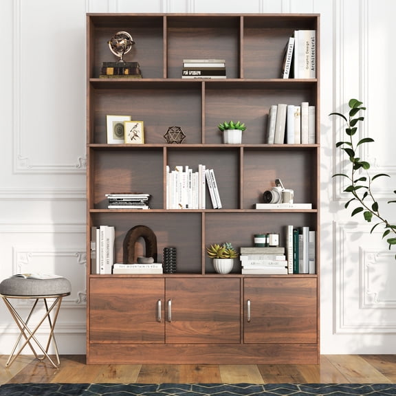 70.87" Bookcase with 10 Cubes 3 Doors 4-Tier for Office Document Storage