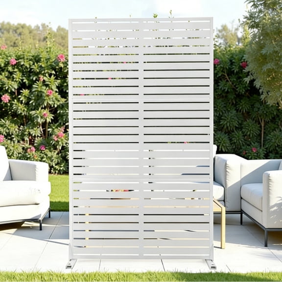 70.87" H  46.06" W White Metal Outdoor Privacy Screen Freestanding Slatted Patio Screen Decorative Fence Divider for Balcony Backyard Deck
