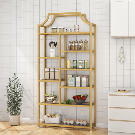 70.87"H Large Capacity 8-Tier Bookshelf, Modern Open Display Storage Shelving Unit with Gold Metal Frame for Bedroom & Office