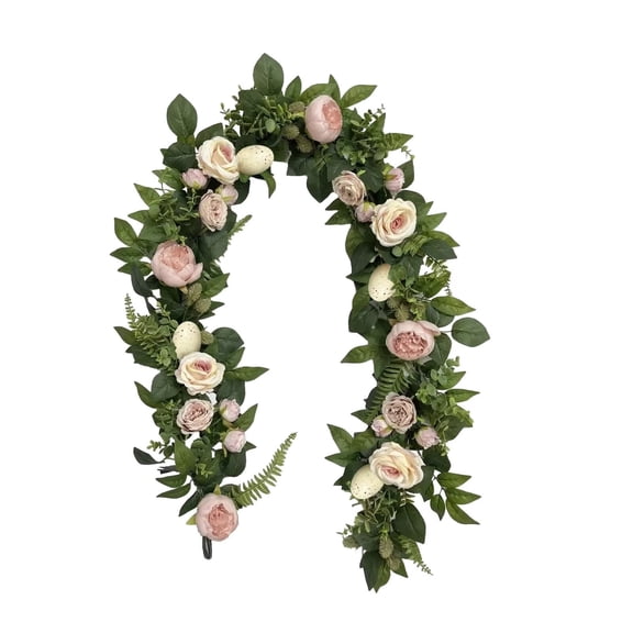 70.87 Inch Artificial Peony Flower Garland - Silk Peony Garland with Eggs and Eucalyptus for Easter Spring Wedding Party Table Decoration