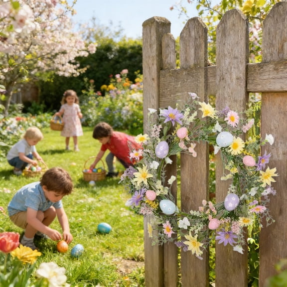 70.87 Inch Easter Egg Vine, Door Garland with Spring Branches, Leaves, and Colorful Easter Eggs for Indoor or Outdoor Display