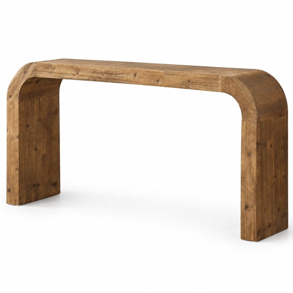 70.87 Inch Farmhouse Console Table, Solid Wood with Waterfall Curved Corners for Hallway, Living Room, Behind Couch, Entryway, Natural Finish
