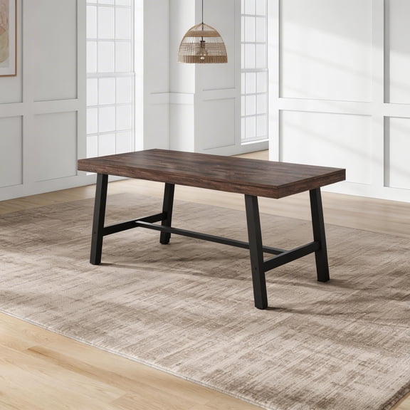 70.87-Inch Industrial Dining Table Seats 6-8 - Large Rectangular Wood & Metal Kitchen Table - Sturdy Dinner Table for Dining Room & Office-Cuban Birch
