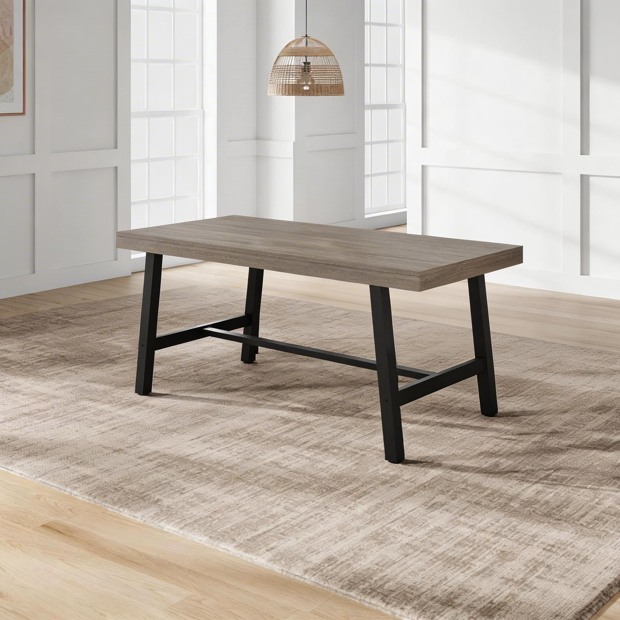 70.87-Inch Industrial Dining Table Seats 6-8 - Large Rectangular Wood ...