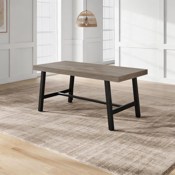 70.87-Inch Industrial Dining Table Seats 6-8 - Large Rectangular Wood & Metal Kitchen Table - Sturdy Dinner Table for Dining Room & Office-Gray