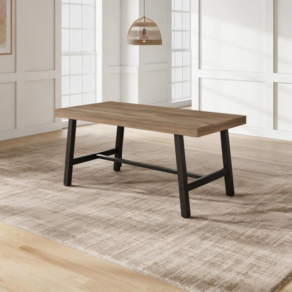 70.87-Inch Industrial Dining Table Seats 6-8 - Large Rectangular Wood & Metal Kitchen Table - Sturdy Dinner Table for Dining Room & Office-Natural