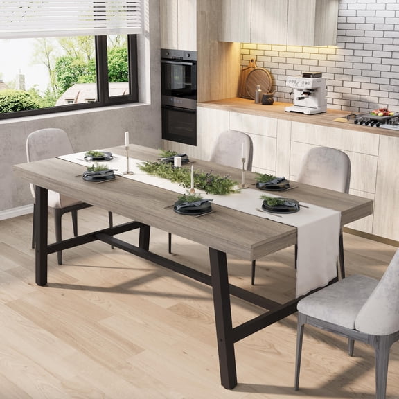 70.87'' Long Dining Table for 6-8 People, Industrial Rectangle Kitchen Table, Large Wood Dining Room Table, Metal Frame Dinner Table for Living Room, Kitchen, Dining Room, Natural