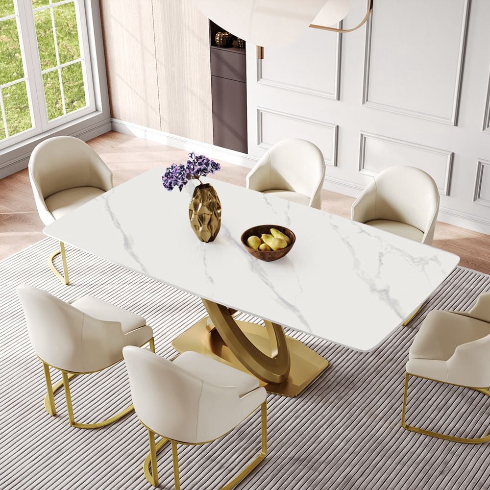 POVISON-70.87“Modern Luxe Rectangular Dining Table For 4, White Matte ...