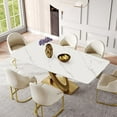 thumbnail image 1 of POVISON-70.87“Modern Luxe Rectangular Dining Table For 4, White Matte Sintered Stone Tabletop, X-Shape Titanium Gold Stainless Steel Base, 1 of 7