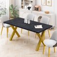 thumbnail image 1 of 70.87"Modern Square Dining Table with Printed Black Marble Table Top+Gold X-Shape Table Leg, 1 of 5