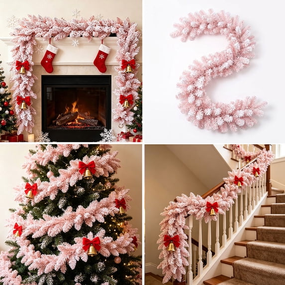 70.87" Pink Snow Velvet Christmas Simulation Rattan, Flocked Soft Artificial Garland, Flexible PVC Pastel Pine Needle Vines for Party Wedding, AKLJWH